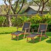 Patio Rattan Folding Lounge Chair with Acacia Wooden Frame Retractable Footrest - Mix brown