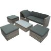 Patio Furniture Sets, 5-Piece Patio Wicker Sofa with Adustable Backrest, Cushions, Ottomans and Lift Top Coffee Table - Gray