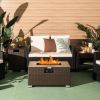 32 x 20 Inch Propane Rattan Fire Pit Table Set with Side Table Tank and Cover - Brown