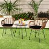 Oshion 3 pcs Wicker Rattan Patio Conversation Set with Tempered Glass Table Flaxen Yellow - Flaxen Yellow