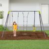 3 in 1 Kids Metal Swing Set for Backyard with Swing Seat, Glider and Climbing Ladder, Heavy Duty Metal Frame for 4 Children - as Pic