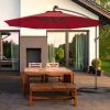 10 Feet Patio Umbrella with Crank and Solar LED Lights - Dark Red