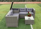 4 Piece Patio Sectional Wicker Rattan Outdoor Furniture Sofa Set with Storage Box Grey - as Pic