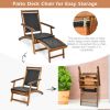 Patio Rattan Folding Lounge Chair with Acacia Wooden Frame Retractable Footrest - Mix brown