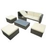 Patio Furniture Sets, 5-Piece Patio Wicker Sofa with Adustable Backrest, Cushions, Ottomans and Lift Top Coffee Table - Beige