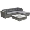 5 Piece Patio Lounge Set with Cushions Poly Rattan Gray - Grey