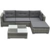 5 Piece Patio Lounge Set with Cushions Poly Rattan Gray - Grey