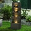 39.3inches High Concrete Modern Water Fountain with LED Lights for Home Garden Backyard Decor - 39.3inches