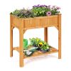 8 Grids Wood Elevated Garden Planter Box Kit with Liner and Shelf - Natural