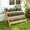 3-Tier Garden Bed with Storage Shelf, 2 Hanging Hooks and 3 Bed Liners - Natural