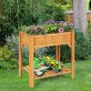 8 Grids Wood Elevated Garden Planter Box Kit with Liner and Shelf - Natural