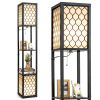 Modern Shelf Freestanding Floor Lamp with Double Lamp Pull Chain and Foot Switch - Black & White