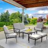 Patio Furniture Set 6 Pieces Outdoor Sectional Sofa Conversation Set with Ottomans, Metal Frame Loveseat - as Pic