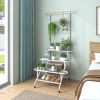 4-Tier Hanging Plant Stand with Hanging Bar - White