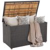 134 Gallon Rattan Storage Box with Zippered Liner and Solid Acacia Wood Top - Mix brown