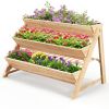 3-Tier Garden Bed with Storage Shelf, 2 Hanging Hooks and 3 Bed Liners - Natural