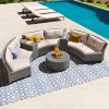 [VIDEO provided] 6 - Person Fan-shaped Rattan Suit Combination with Cushions and Table; Suitable for Garden - Beige