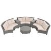 [VIDEO provided] 6 - Person Fan-shaped Rattan Suit Combination with Cushions and Table; Suitable for Garden - Beige