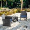 3 Piece Patio Furniture Wicker Conversation Set- Grey Wicker and Navy Blue - as Pic