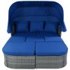 Outdoor Patio Furniture Set Daybed Sunbed with Retractable Canopy Conversation Set Wicker Furniture Sofa Set - Blue