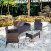 4 Piece Patio Furniture Wicker Conversation Set-• 1x Love Seat • 2x Arm Chairs • 1x Glass Coffee Table - as Pic