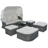 Outdoor Patio Furniture Set Daybed Sunbed with Retractable Canopy Conversation Set Wicker Furniture Sofa Set - Beige