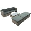 Patio Furniture Sets, 5-Piece Patio Wicker Sofa with Adustable Backrest, Cushions, Ottomans and Lift Top Coffee Table - Gray