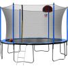 15FT Trampoline with Basketball Hoop Inflator and Ladder(Inner Safety Enclosure) Blue - as Pic