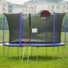 15FT Trampoline with Basketball Hoop Inflator and Ladder(Inner Safety Enclosure) Blue - as Pic