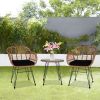 Oshion 3 pcs Wicker Rattan Patio Conversation Set with Tempered Glass Table Flaxen Yellow - Flaxen Yellow