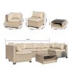 7-Piece Patio Furniture Set, All-Weather Boho Outdoor Conversation Set Sectional Sofa with Water Resistant Grey Thick Cushions - as Pic