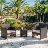 3 Piece Patio Furniture Wicker Conversation Set- Brown Wicker and Beige - as Pic