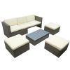 Patio Furniture Sets, 5-Piece Patio Wicker Sofa with Adustable Backrest, Cushions, Ottomans and Lift Top Coffee Table - Beige