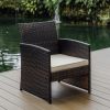 3 Piece Patio Furniture Wicker Conversation Set- Brown Wicker and Beige - as Pic