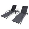 Sun Loungers with Table Poly Rattan Black - Black