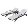 Sun Loungers with Table Poly Rattan Black - Black