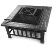 Fire Pit Table 32in Square Metal Firepit Stove Backyard Patio Garden Fireplace for Camping, Outdoor Heating, Bonfire and Picnic - as Pic