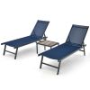 3 Pieces Patio Chaise Lounge Chair and Table Set for Poolside Yard - Navy