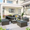 Patio Furniture Sets, 5-Piece Patio Wicker Sofa with Adustable Backrest, Cushions, Ottomans and Lift Top Coffee Table - Gray