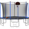 15FT Trampoline with Basketball Hoop Inflator and Ladder(Inner Safety Enclosure) Blue - as Pic