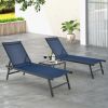 3 Pieces Patio Chaise Lounge Chair and Table Set for Poolside Yard - Navy