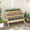 3-Tier Garden Bed with Storage Shelf, 2 Hanging Hooks and 3 Bed Liners - Natural