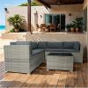 6 Pieces PE Rattan sectional Outdoor Furniture Cushioned Sofa set Grey Wicker, Dark Grey Cushion - as Pic