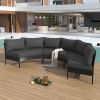 U_STYLE Patio Furniture Set, 3 Piece Curved Outdoor Conversation Set, All Weather Sectional Sofa with Cushions - as Pic