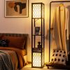 Modern Shelf Freestanding Floor Lamp with Double Lamp Pull Chain and Foot Switch - Black & White