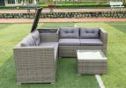 4 Piece Patio Sectional Wicker Rattan Outdoor Furniture Sofa Set with Storage Box Grey - as Pic