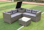 4 Piece Patio Sectional Wicker Rattan Outdoor Furniture Sofa Set with Storage Box Grey - as Pic