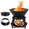 20 Inch Patio Fire Pit Metal Camping Fire Bowl with Pot Holder and Storage Shelf - Black