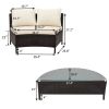 5 Pieces All-Weather Brown PE Rattan Wicker Sofa Set Outdoor Patio Sectional Furniture Set Half-Moon Sofa Set with Tempered Glass Table - Beige