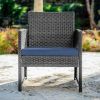 3 Piece Patio Furniture Wicker Conversation Set- Grey Wicker and Navy Blue - as Pic